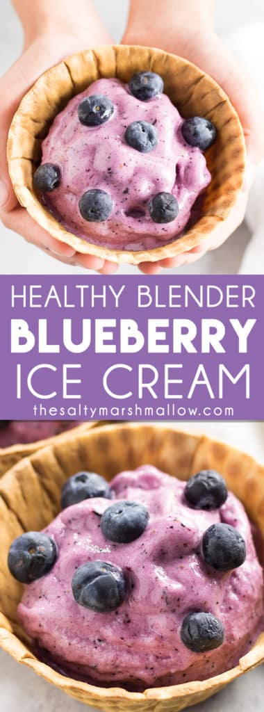 Healthy Blender Blueberry Ice Cream: An easy recipe for no churn ice cream! This nice cream is made right in the blender or food processor with bananas, blueberries, and yogurt. The perfect healthy summer snack!