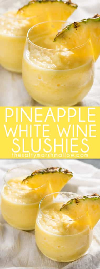 Pineapple White Wine Slushies: These white wine slushies are easy to make in your blender right at home with only two ingredients. Perfect with moscato, chardonnay, or any white wine you prefer. A fun and