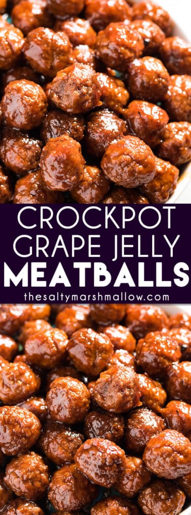 Grape Jelly Meatballs: Easy, three ingredient grape jelly and chili sauce meatballs made in the crockpot! The best recipe for sweet and sour cocktail meatballs that is simple to make in the slow cooker and perfect for a game day appetizer or an easy weeknight dinner served over rice!