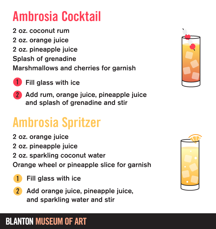 Graphic recipe card for Ambrosia cocktail.