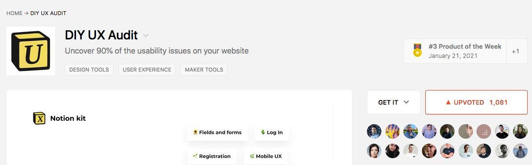 Our free UX audit Chacklist at ProductHunt