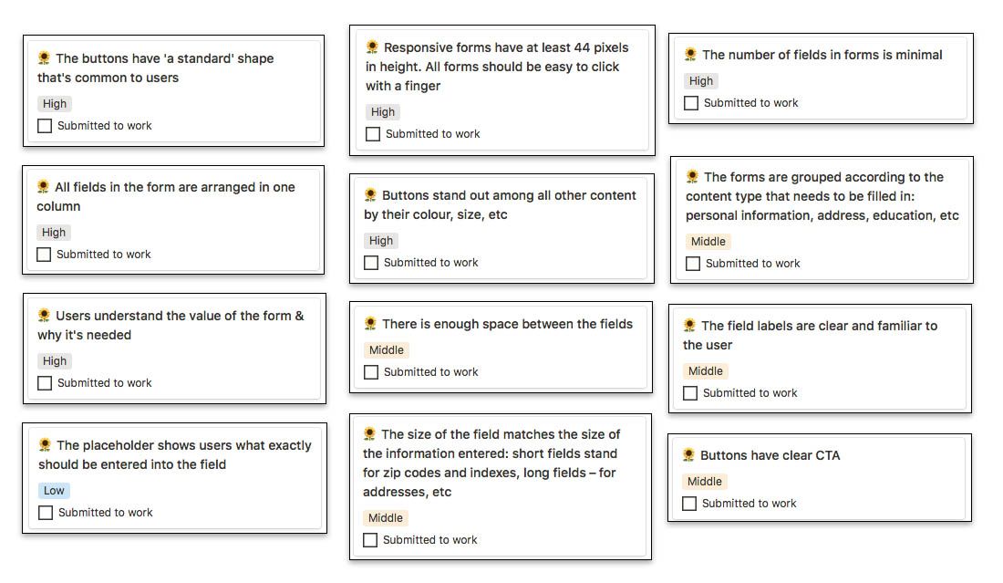 Fields and Forms UX Checklist