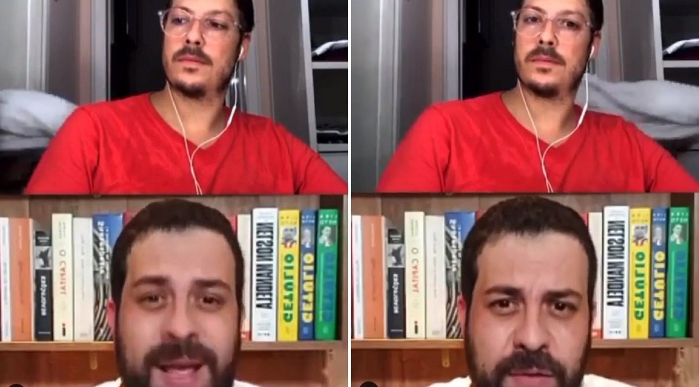 Mulher de Fábio Porchat aparece em live só de toalha e assusta Boulos