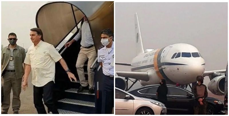 Avião de Bolsonaro arremete com fumaça de queimada em Mato Grosso