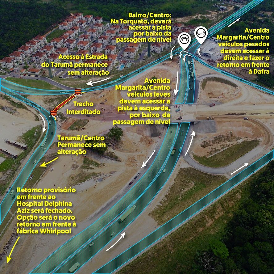 Tráfego na Torquato Tapajós, na altura do trevo do Anel Sul, será alterado nesta sexta-feira