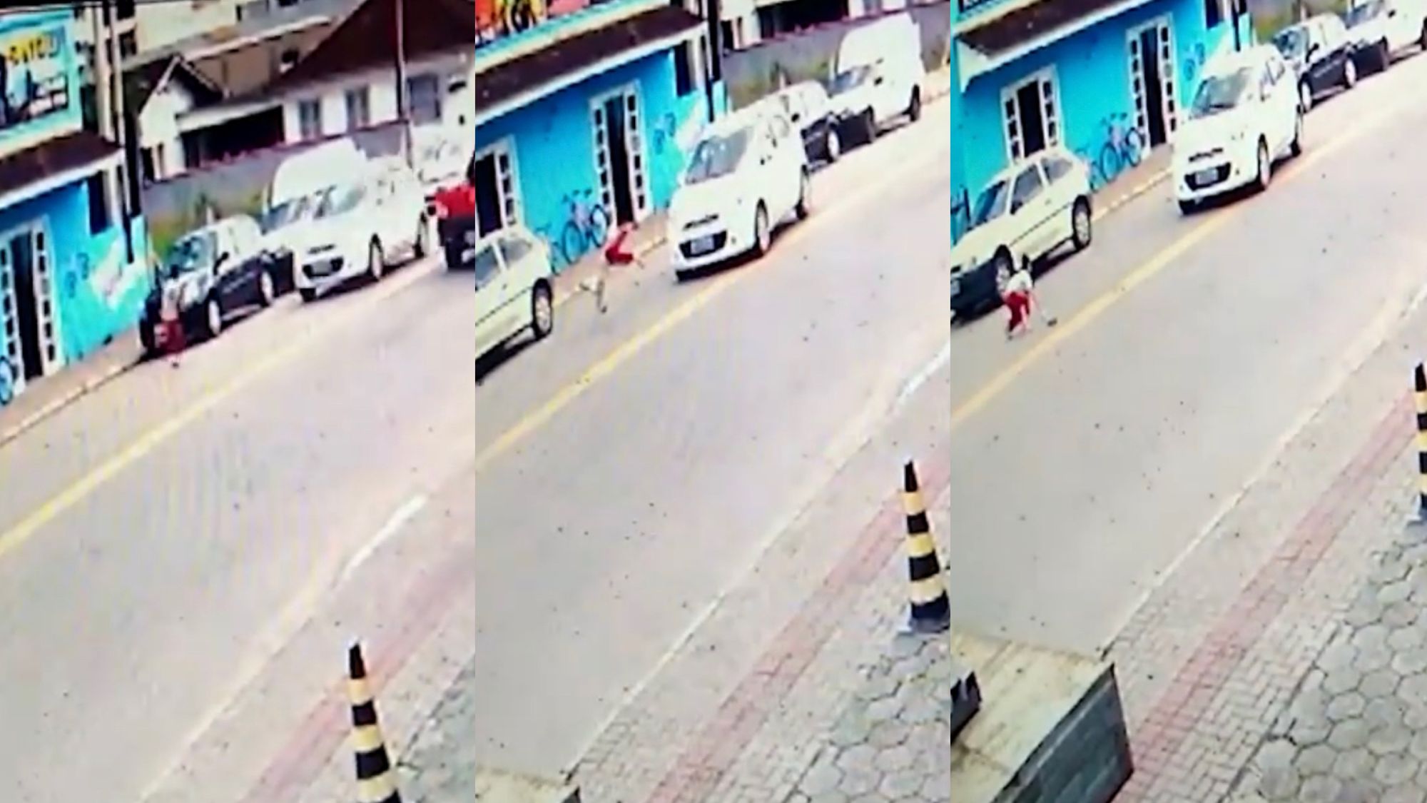 Vídeo: criança é atropelada por carro e sai andando após acidente