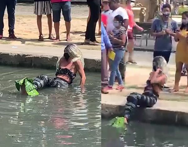“Sereia do Amazonas” surge em trecho afetado pela cheia no Centro de Manaus