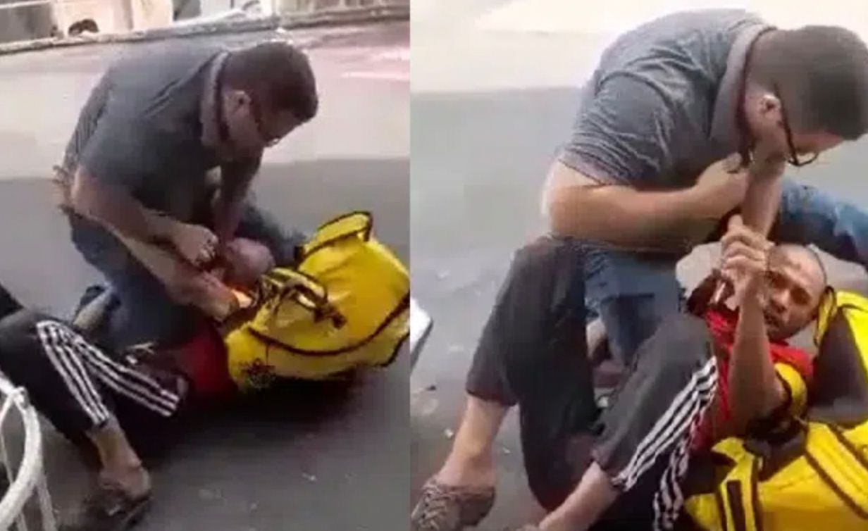 Homem agride entregador e pega comida à força na frente de hospital em Manaus