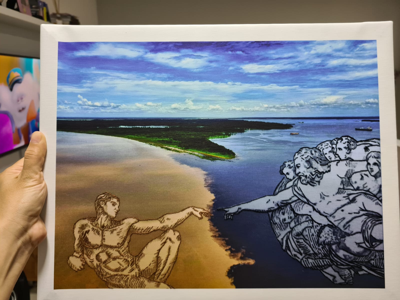 Artista recria pinturas clássicas com elementos amazônicos bordados