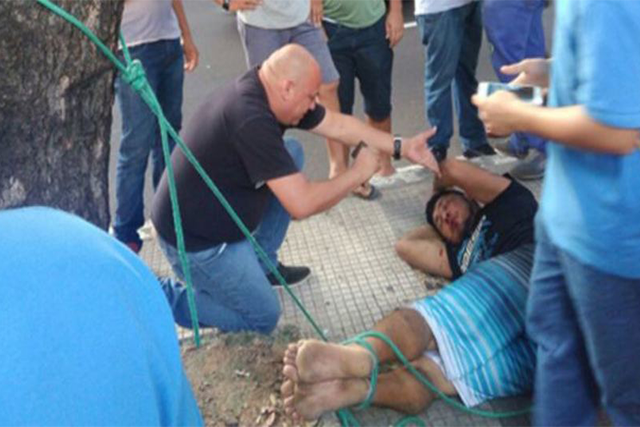 Suspeito de roubo é amarrado e espancado no Centro