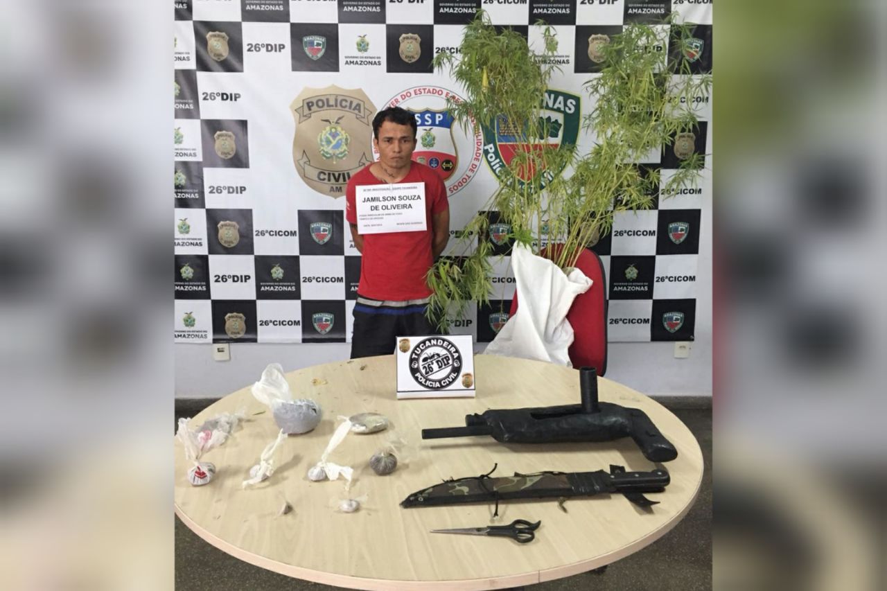 Homem é preso com pé de maconha no quintal de casa, em Manaus