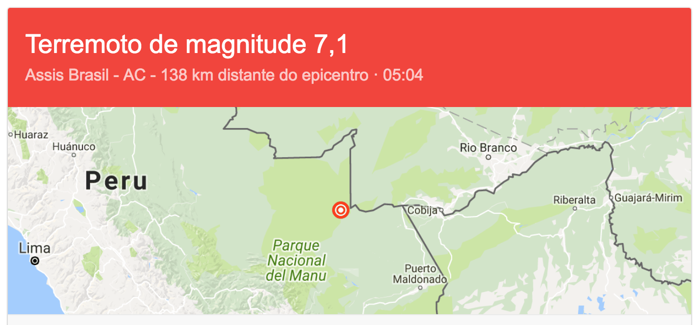 Terremoto atinge Peru e é sentido em Manaus mais uma vez