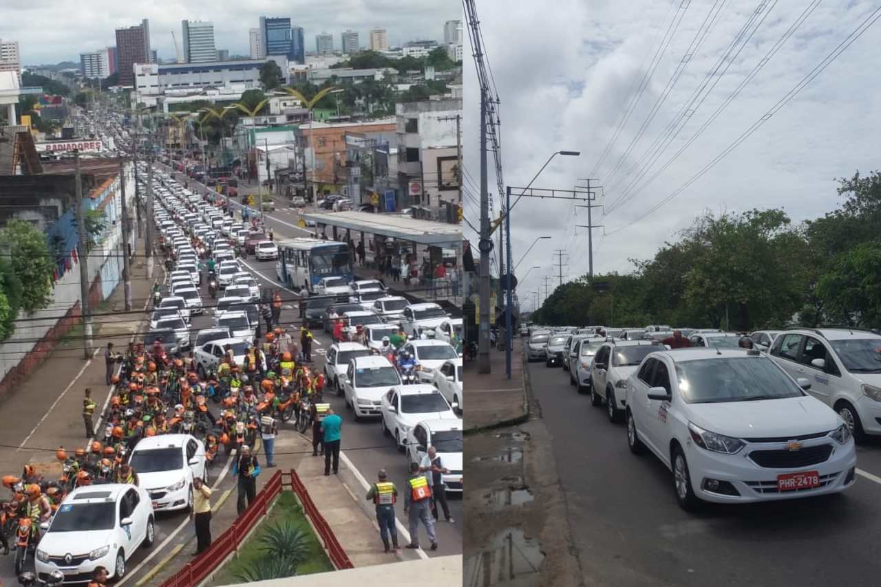 Taxistas e mototaxistas fazem protesto contra Uber e 99 em Manaus