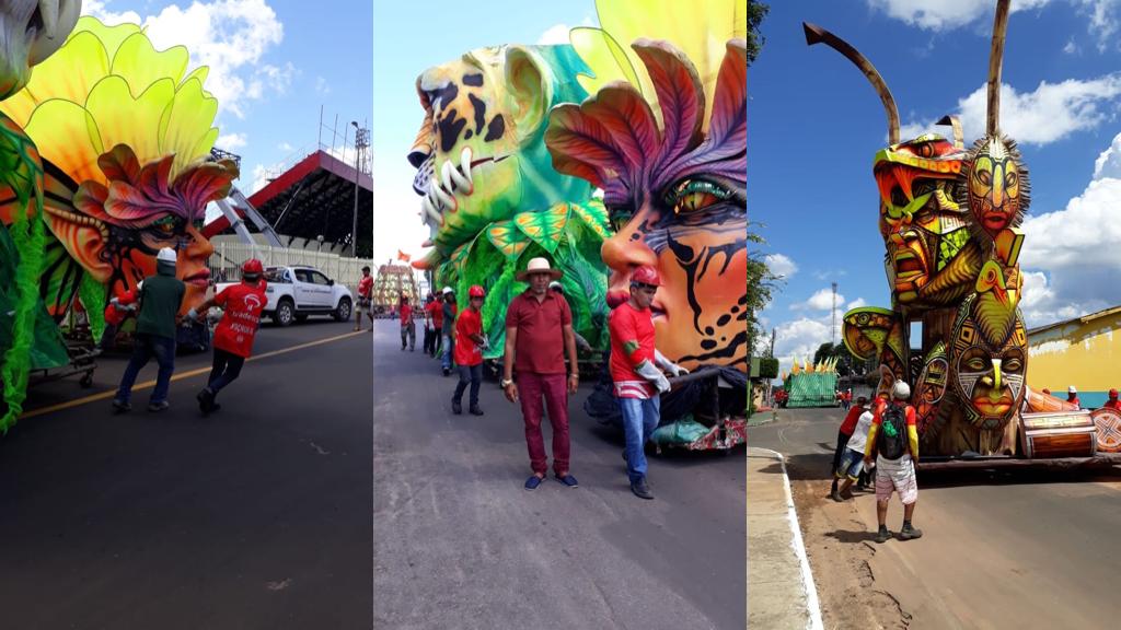 Maior alegoria do Garantido para este ano já ocupa lado de fora do Bumbódromo