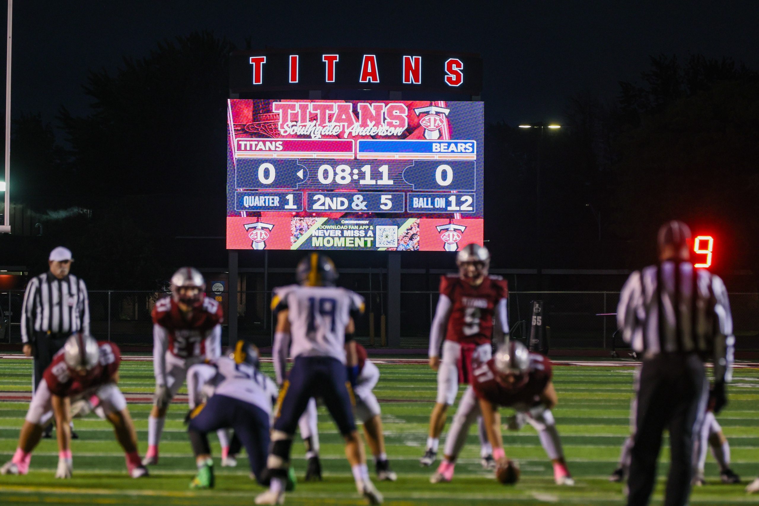LED digital scoreboard at Southgate football game