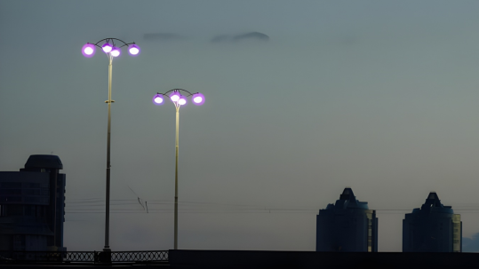 two purple lanterns are-lit-in-the-evening-evening-city-video