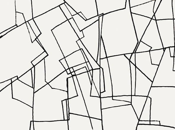 abstract art by aram saroyan. Black abstract lines on cream color paper
