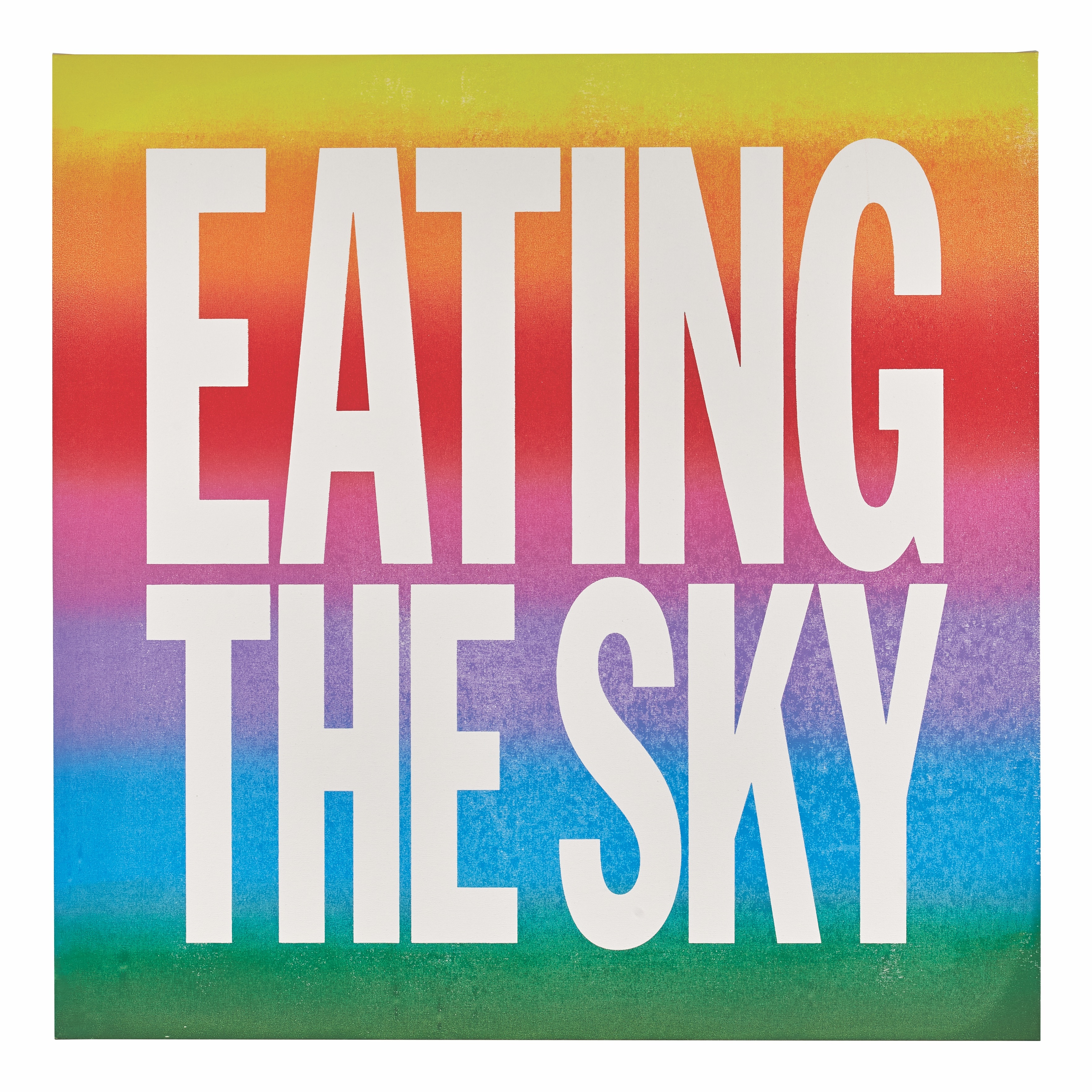 EATING THE SKY, 2015, screenprint and enamel on linen, 40 × 40 × 11/8 in. (framed), by John Giorno; courtesy of Almine Rech
