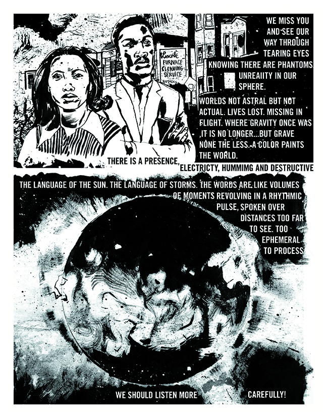 A black and white comic by Damon Locks