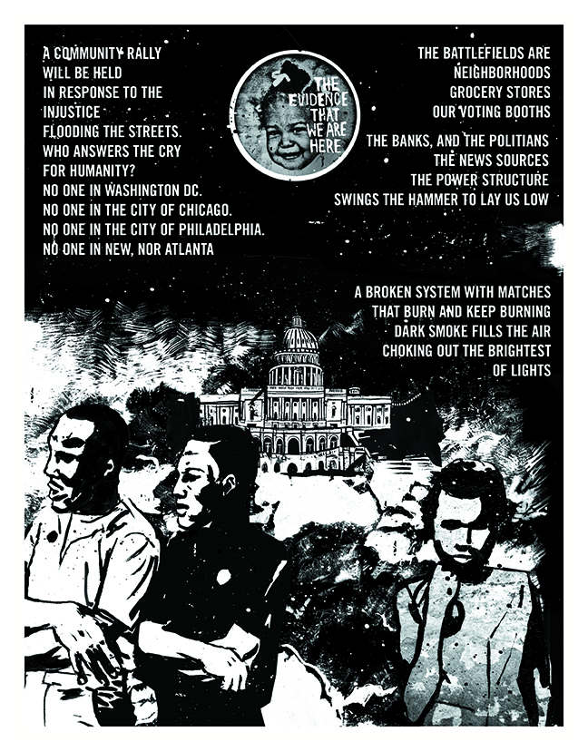 A black and white comic by Damon Locks