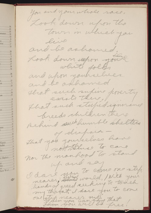 Facsimile of handwritten poem by Langston Hughes
