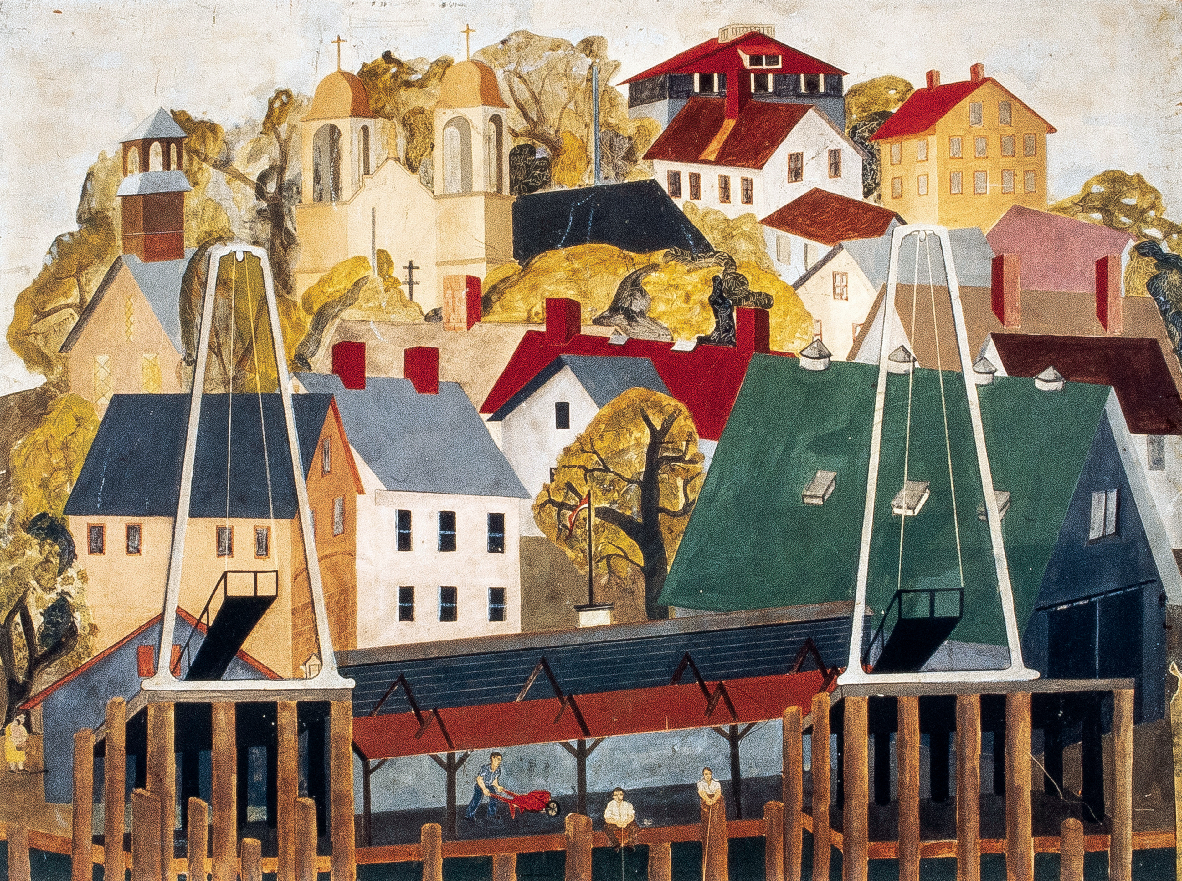 Gloucester Hillside, tempera on particle board, 1930s.