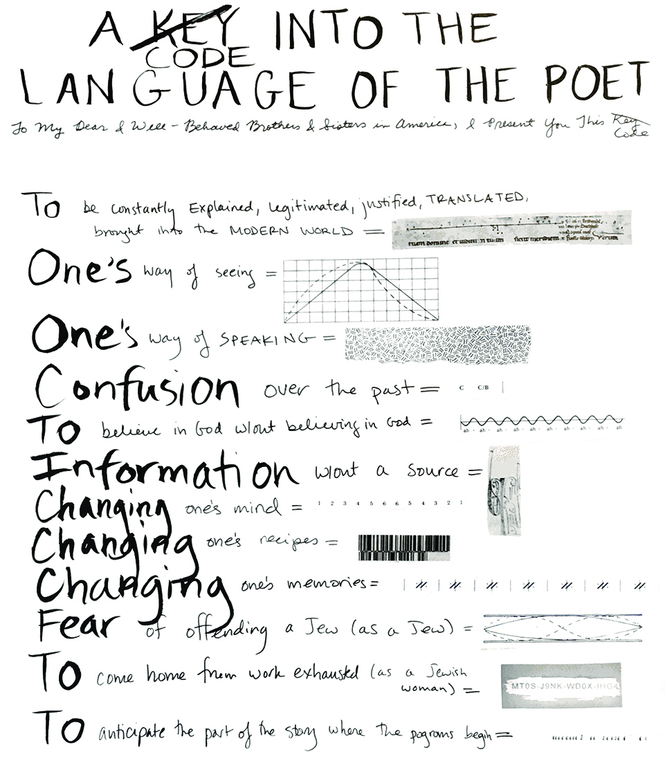 A handwritten note on a white background. Each line is text paired with a cut-out found graph. The header is "A -/Key/- Code into the Language of the Poet"