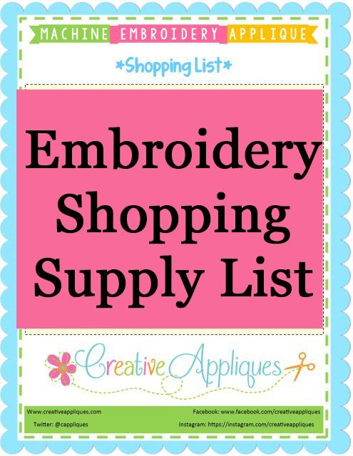 Free downloadable shopping list of embroidery supplies  creative appliques