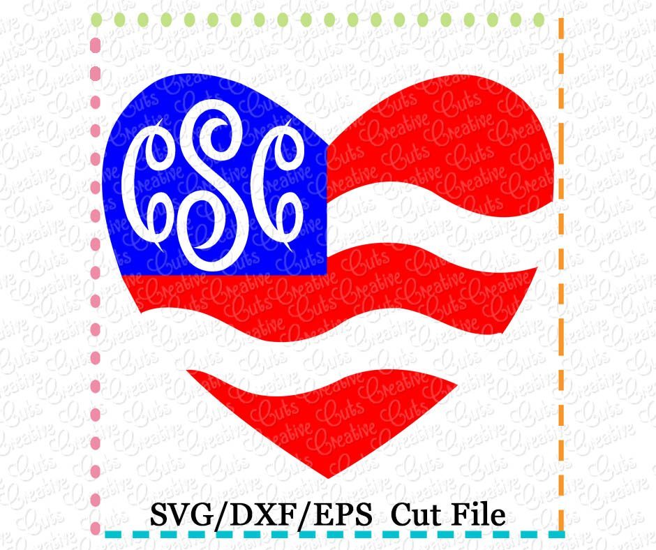 Download Monogram Patriotic Heart Cutting File SVG DXF EPS ...