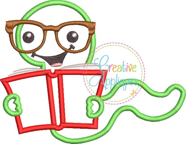 Reading Bookworm Applique - Creative Appliques