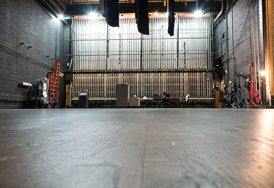 View of the backstage rigging at the Victoria Theatre