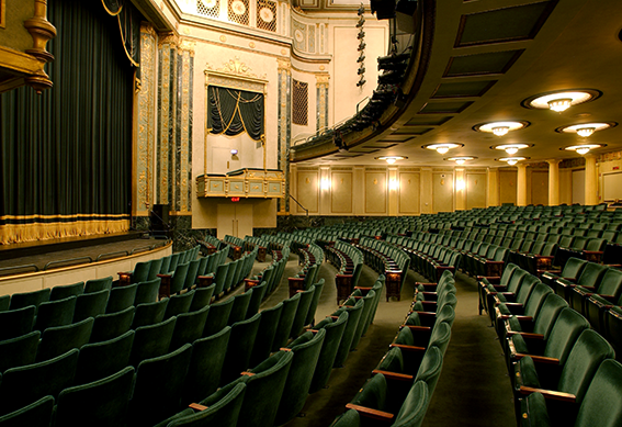 Victoria Theatre stage as seen from the right side of seating area