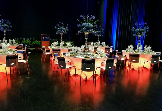 The Mathile Theatre set up for an event at the Schuster Center.
