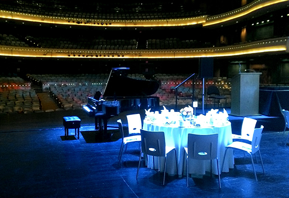 Looking out at the Mead Theatre from the stage set up for an event.