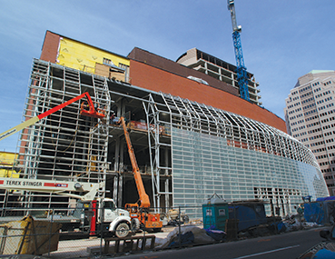 Exterior construction at the Schuster Center