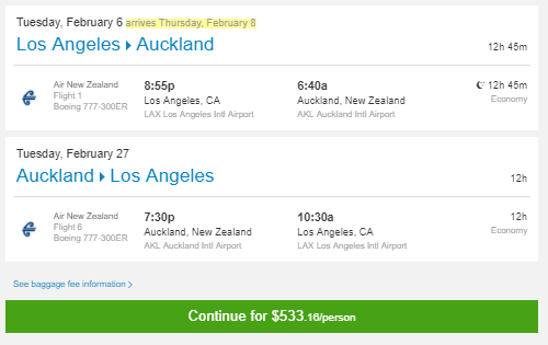 Los Angeles to Auckland from Priceline