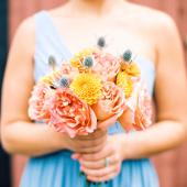 Peach and blue bouquet