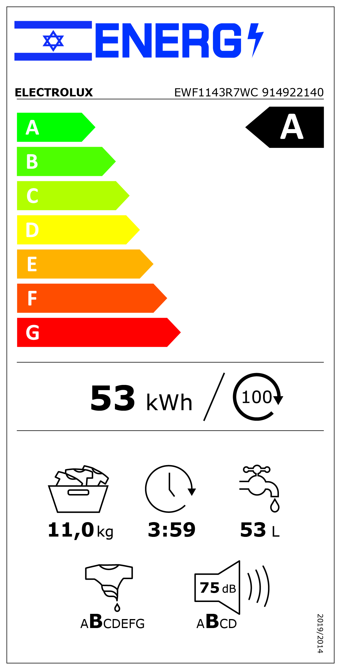 תווית אנרגיה EWF1143R7WC