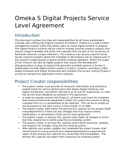 Omeka S Digital Projects Service Level Agreement