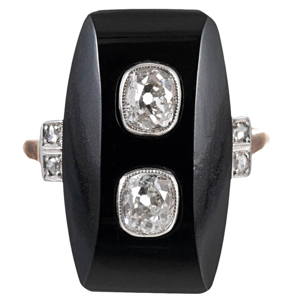 Edwardian Onyx Diamond Plaque Ring Fourtane