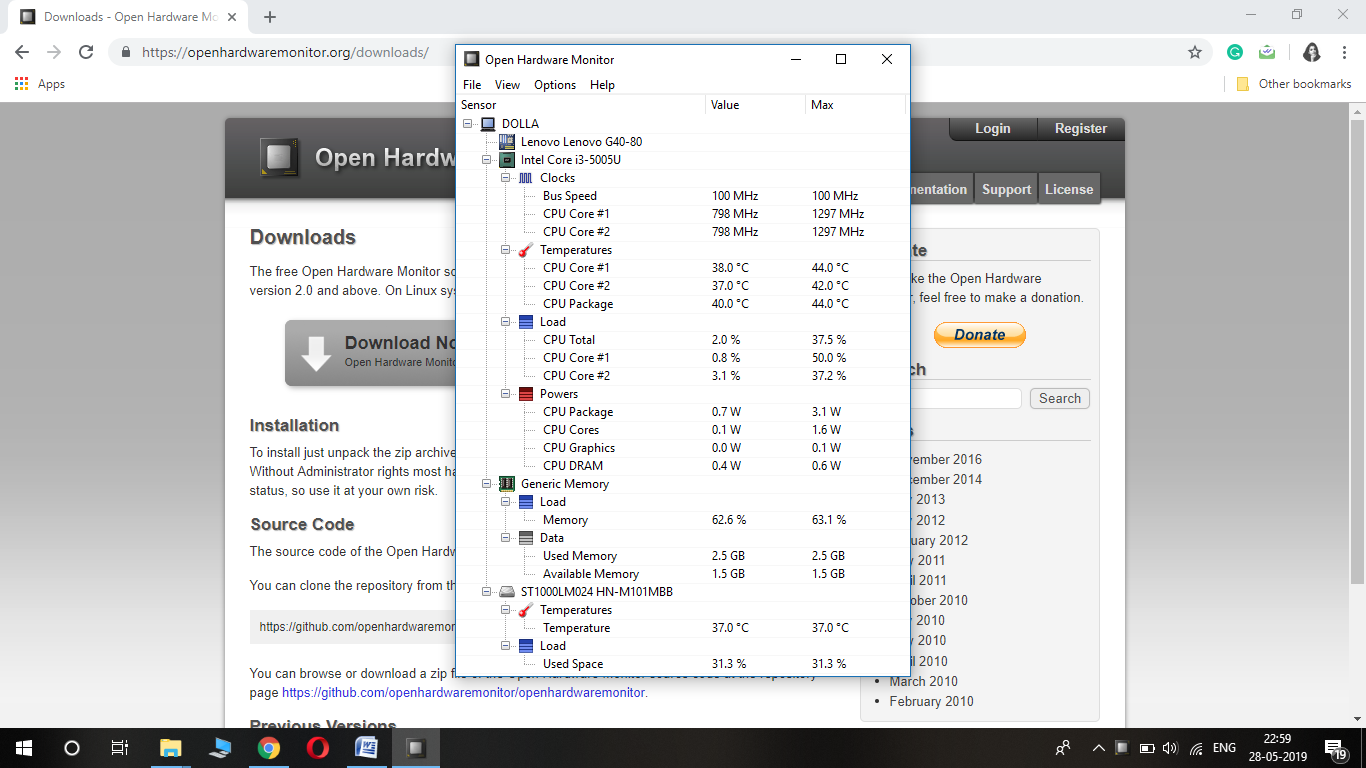 cpu temperature desktop monitor windows 10