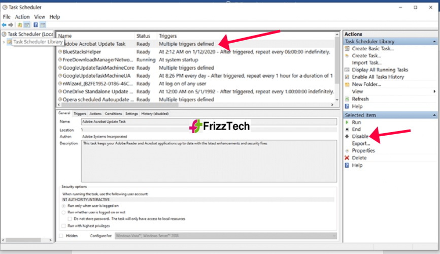Adobe updater stop task scheduler update disable