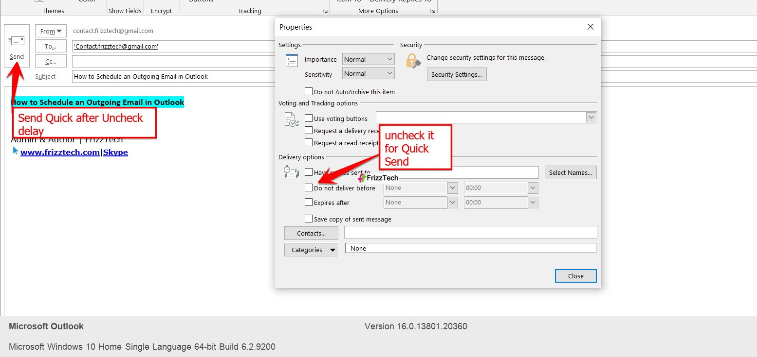 Schedule an Outgoing Email in Outlook - send Quick