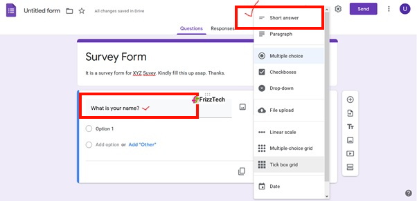 Google Forms screen survey form