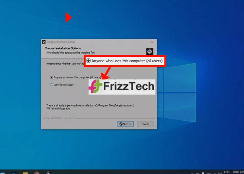 Google Assistance setup window