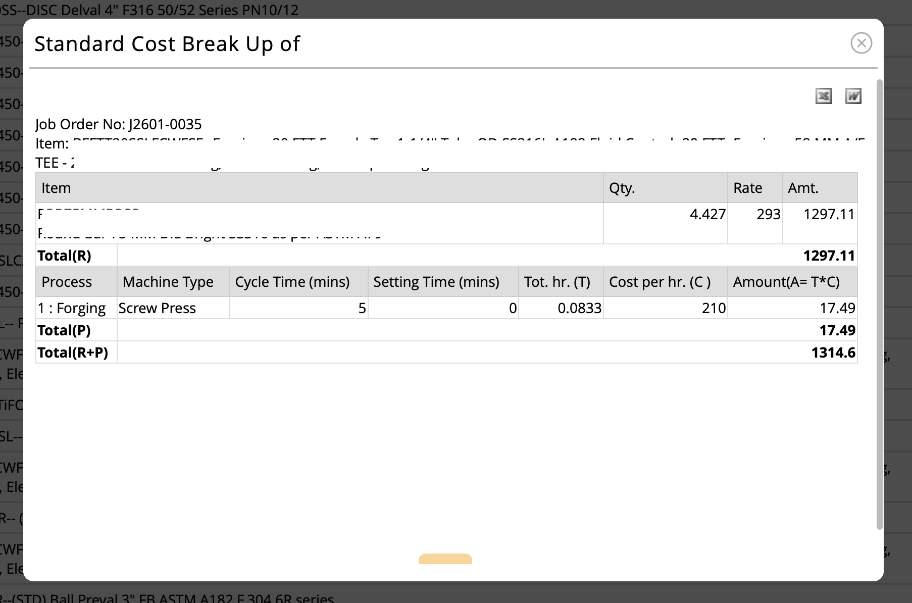 This pop-up shows the breakup of the cost. This pop-up opens upon clicking the costing figures in blue.