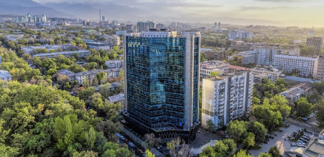 View of Park View Office Tower, a 16-story office building in Almaty, Kazakhstan