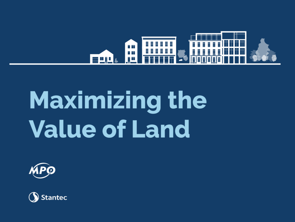 Document cover showing the title "Maximizing the Value of Land" and logos for IMPO and Stantec