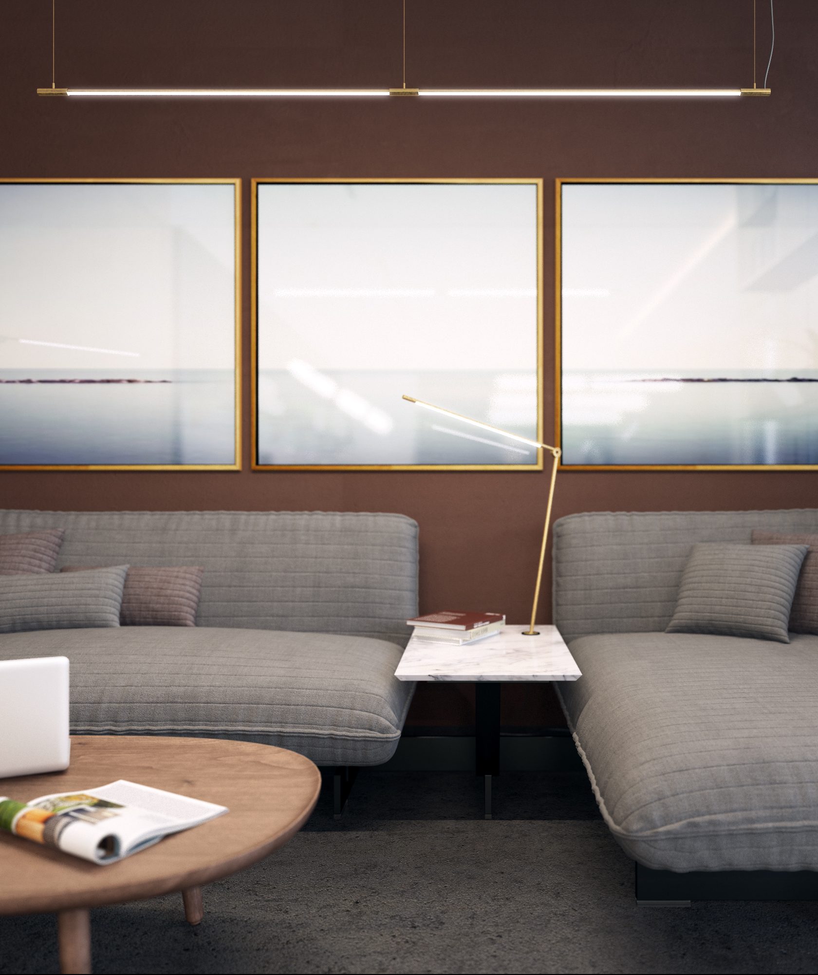 THIN Suspension & THIN Task Lamp in Brass Finish, Modern Residential Lighting
