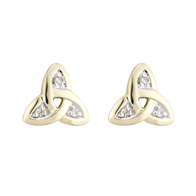 Solvar 14k Gold & Diamond Irish Trinity Celtic Knot stud Earrings